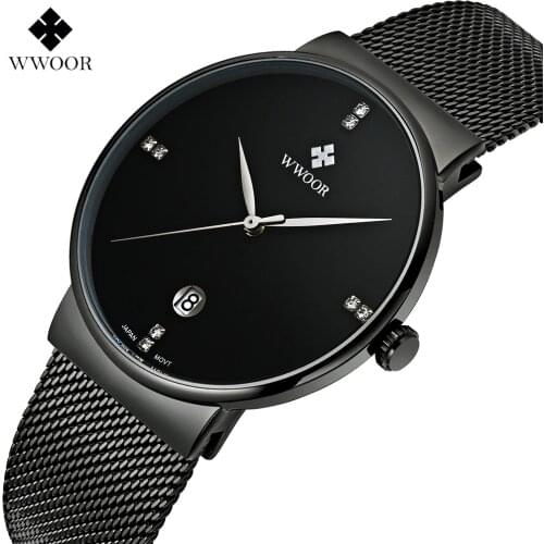 WWWOOR Fashion Luxury brand Watches men Stainless Steel Mesh strap Quartz watch Ultra Thin Dial Clock Mens Watches waterproof