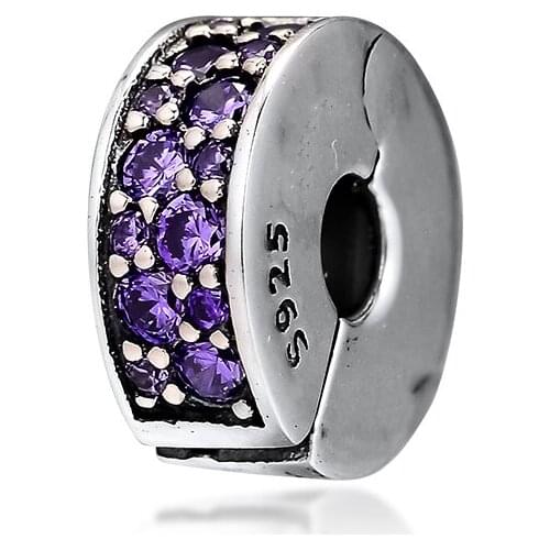 Fancy Purple Crystal Charms 925 Sterling Silver Shining Elegance Clip Stopper Beads for Jewelry Making Fit Original Bracelet