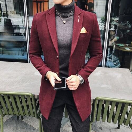 New Mens Fashion Boutique Section Solid Color Business Casual Trousers Woolen Coat Male Vintage Slim Wool Casual Blazer Jacket