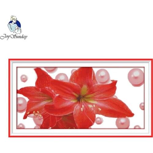 Joy Sunday Handcraft Pearl and Lily Pattern DIY Cross Stitch Painting Cross Stitch Embroidery Floral Kit Wall Decoration Flowers