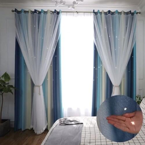 Rainbow Colorful Stripe Lace Curtain Double layer Hollow Stars for Kids bedroom Blackout Drape Tulle Curtain Custom Panel M080-5