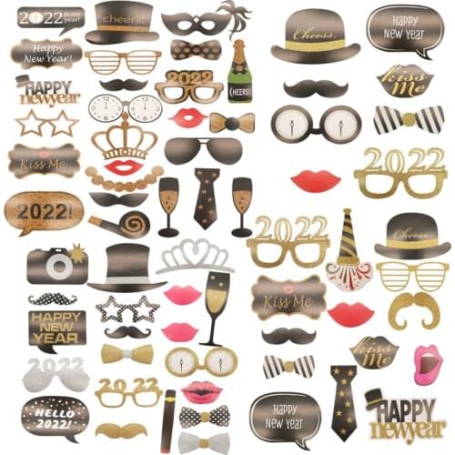 2021 Happy New Year Photo Booth Props Christmas Eve Party Decoration DIY Paper Cards Photography Decor New Year Party Supplies