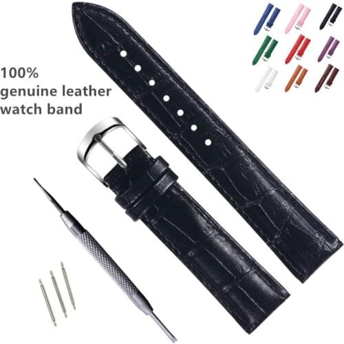 Genuine Leather Watchbands 12/14/15/16/17/18/19/20/21/22mm Watch Steel buckle Band Strap High Quality Wrist Belt Bracelet + Tool