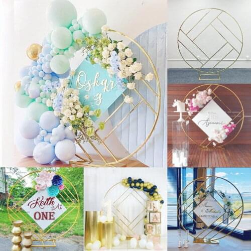 Wedding Flower Balloons Backdrop Stand Outdoor Lawn Party Arch Sign Rack Iron Ring Geometric Frame Stage Background Decoration