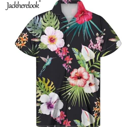 Jackherelook Orchids Hibiscus Leaves Print Tropical Hawaiian Floral Shirts Summe Men Short Sleeved Beach Top Shirt Mens Chemise