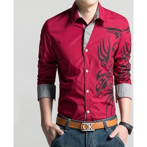 Men Shirts Nice Brand Fashion Casual Slim Fit Dragon Printed Long Sleeve Dress Shirt Mens Business Shirt Cotton Camisa Masculina
