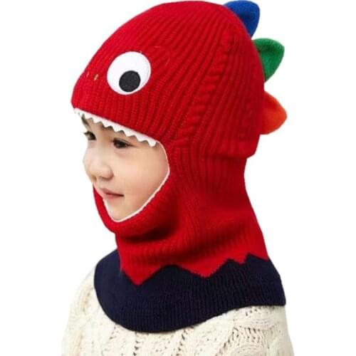 Baby Girl Hat For Newborn Baby Cartoon Knitted Hats for Girls Boy Velvet Windproof Warm Ear Scarf One-Piece Hat Child Winter Cap