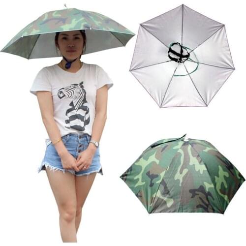 2020 Outdoor Sports 69cm Umbrella Hat Cap Folding Women Men Umbrella Fishing Hiking Golf Beach Headwear Handsfree Umbrella