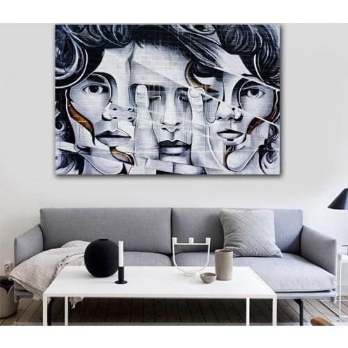 Modern Graffiti Wall Painting Black and White Portrait Print Canvas Art Cuadros Decoratives Painting Picture Wall Artwork