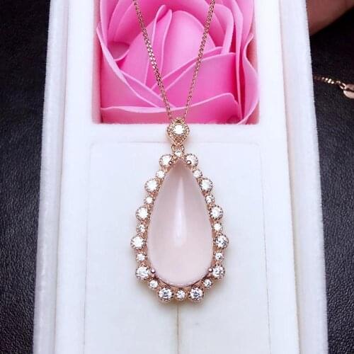 Super Top Quality 100% Natural And Real Rose Quartz necklace pendant 925 sterling silver Fine jewelry 13*25mm