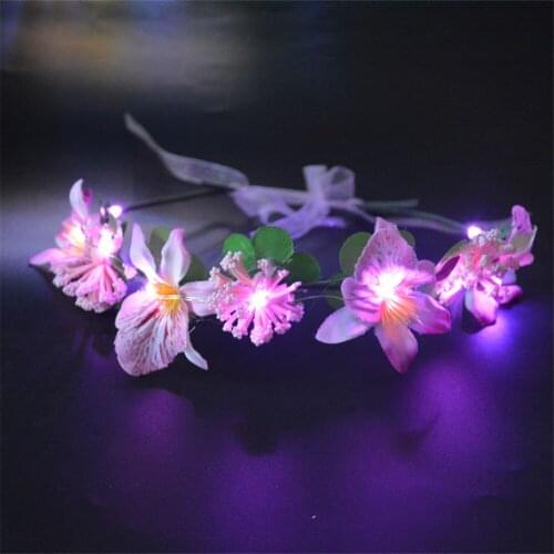 Women Girls LED Blinking Rose Flower Headband Garland Glow Wreath Hairband Hawaii Easter Wedding Birthday Party Decoration