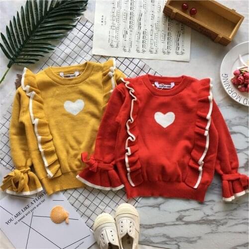 Tonytaobaby Winter New Girls Love Double Layer Knitting Cotton Ear Edge Sweater Toddler Girl Sweater