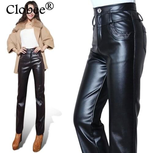 Leather Pants female Women Autumn And Winter Trousers pantalon taille haute femme large size women Capris vintage clothes CP35