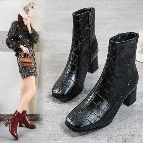 Ladies Fashion Thick Heel Short Boots Autumn And Winter New Short Tube High Heel Womens Shoes Short Plush Inside Large Size 44