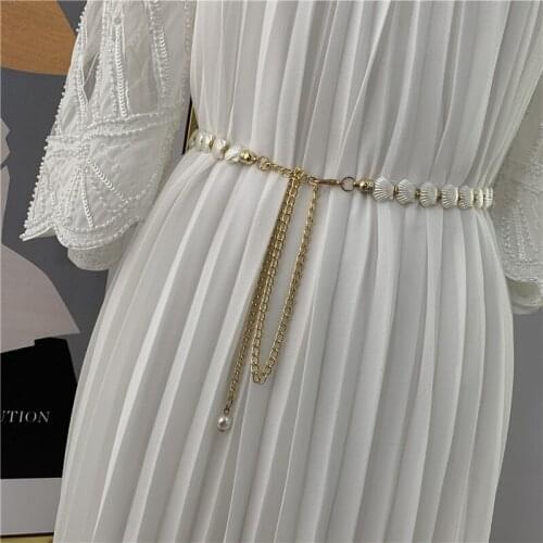 1PC Faux Pearl Dress Belt Apparel Accessories Beautiful And Romantic Fancy Design Clasp Women Waistband Shellfish Chain