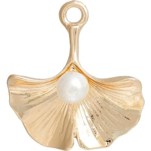 10 Pieces Zinc Alloy Plant Ginkgo Leaves Pearl Pendant Jewelry Making Jewelry Accessories for Woman Girl IDY