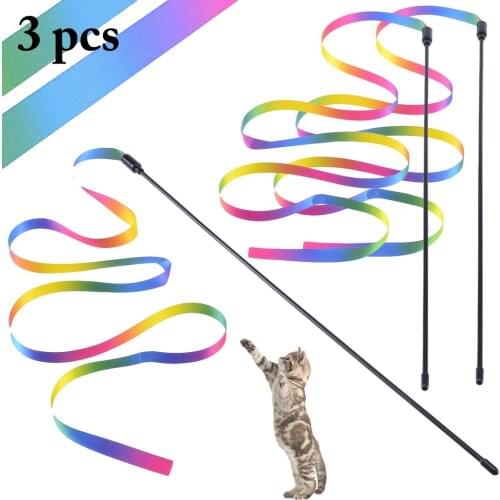 2pcs Cat Toys Cute Funny Colorful Rod Teaser Wand Plastic Pet Toys for Cats Interactive Stick Cat Supplies Dropshipping