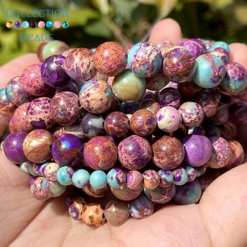 4/6/8mm Natural Stone Purple Flower Sea Sediment Jaspers Round Spacer Loose Beads For Jewelry Making DIY Bracelets Accessories