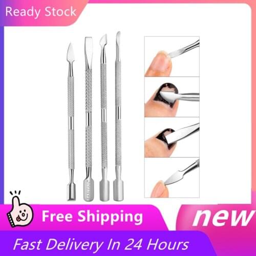4 Style Stainless Steel Nail Cuticle Pusher Nail Art Files Gel Polish Remove Manicure Care Groove Clean Tools