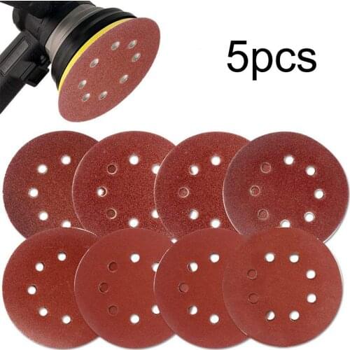5Pcs 40-240 125mm Round Polishing Sandpaper 8 Holes Sanding Disk Sheets