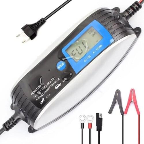 6V 12V 0.8A 4A Microprocessor Control Motorcycle Car Battery Charger 7 Charge Stages Utomatic Charging 1 Set EU/UK Plug