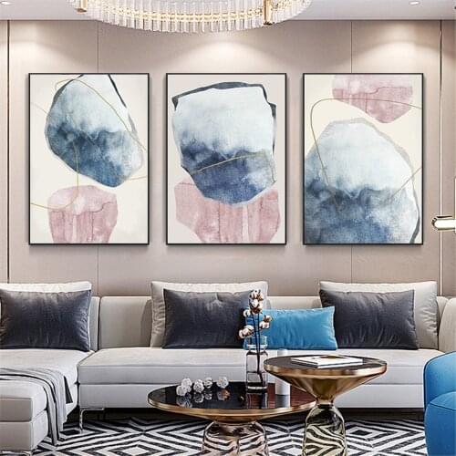 Abstract Geometry Wall Art Poster Pink Blue Gold Line Canvas Painting Color Block Art Prints Nordic Pictures Living Room Decor