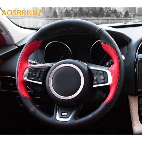 AOSRRUN Car accessories Leather Hand-stitched Car Steering Wheel Cover Car-styling For Jaguar F-Pace X761