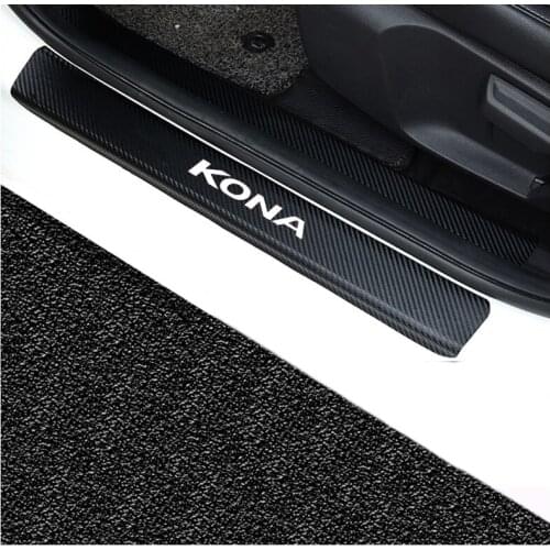 Car Accessories For Hyundai Kona Door Threshold Plate Carbon Fiber Pu leather 4Pcs
