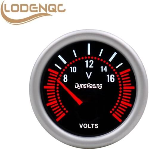 Lodenqc Car Meter 2'' 52mm Universal LED 8-16V Voltage Gauge Smoke Lens Voltmeter White