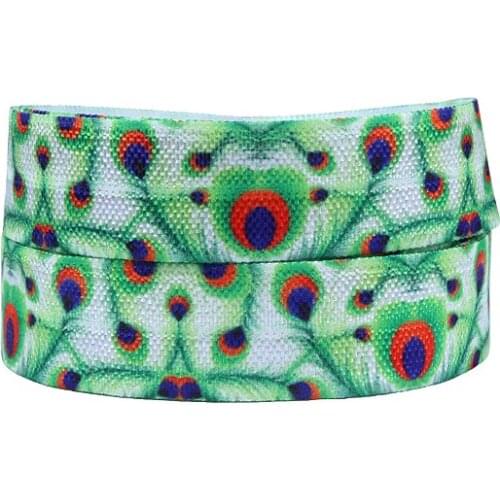 Free shipping peacock feather printed fold over elastic for garment accessories