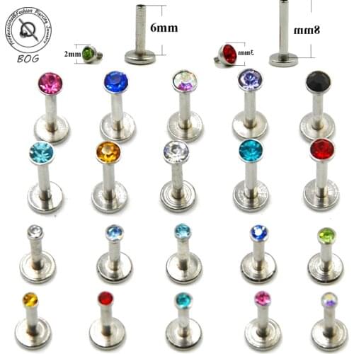 BOG-1PC Surgical Steel Internally Threaded Zircon Prong Lip Stud Ear Cartilage Tragus Helix Piercing stud Ring 16g Body Jewelry