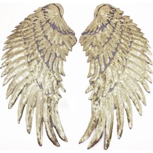 Angel Wing Feather Sequin Embroidered Fabric Large Patch Applique Stick Clothes Decorate Accessories DIY