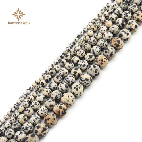 Natural Stone Dalmatian Jaspers Loose Spacer Beads For Jewelry Making Men Women Fashion Charms Wholesale 4 6 8 10 12 MM 15 Inche