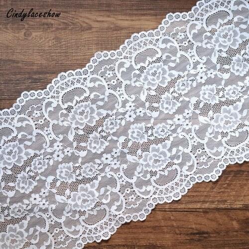 2 Yards 23 cm Wide White Elastic Stretch Lace Trim Ribbon Bra Apparel Lace Fabric Lace Lingerie Garters Dropshipping