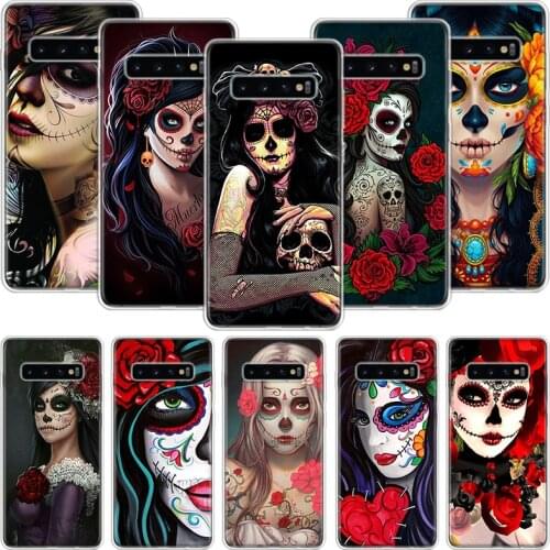Catrina Beautiful Rose Girl Skull Phone Case For Samsung Galaxy S10 S20 S21 S9 S8 S7 Note 10 20 9 8 FE J4 J6 Ultra Plus Lite Pro