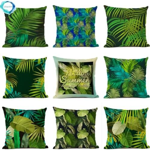 African Tropical Green Plant Printed Cotton Linen Decorative Pillowcase Throw Pillow Cover Cushion Cover Sofa Home Decor 45X45CM