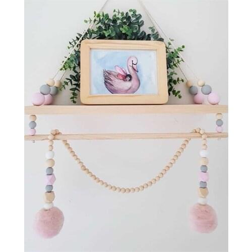 Nordic Kids Room Wooden Wall Shelves Wood Beads Wall Shelf Storage Shelf Kids Decorative Shelves For Kids Nursery Decoration
