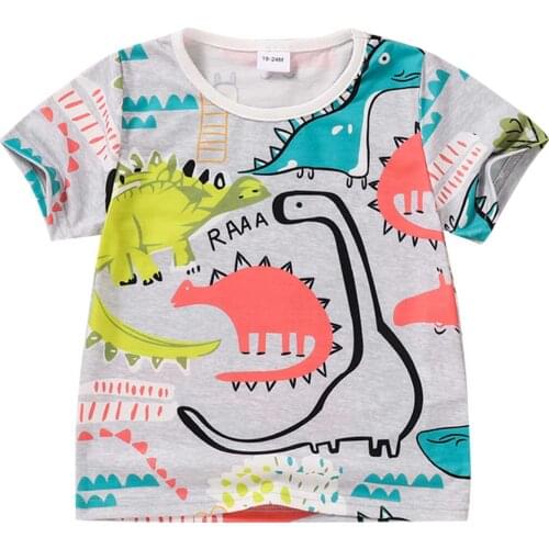 Infant Kids Boys Summer Breathable T-shirt, Creative Cartoon Dinosaur Short Sleeve Round Collar Top Children Casual Clothes