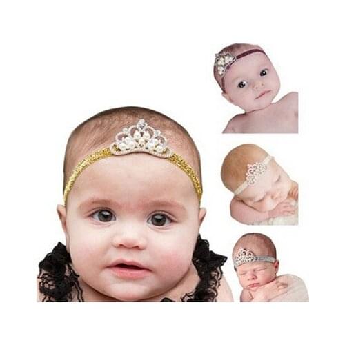 Children Hair Accessories Baby Grils Crown Hairband Newborn Crystal Pearl Crown headband
