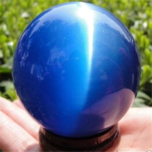 Hot Sell ASIAN QUARTZ DEEP BLUE CAT EYE CRYSTAL BALL SPHERE 60mm + STAND