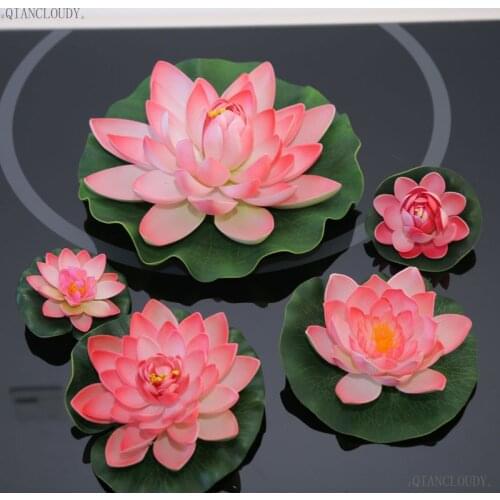 Pink Artificial fake Simulation Lotus Leaves flowers Heads Water pond Garden home Lily Floating Fish Tank Pond Wedding D24