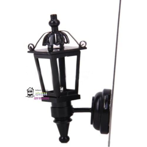 Free Shipping 1:12 Dollhouse Miniature 1:12 outdoor wall black Lamp light led battery operated