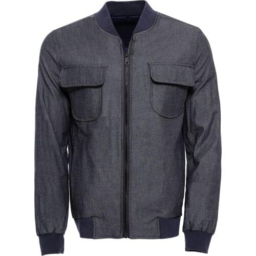 Navy Patterned Bomber Coat