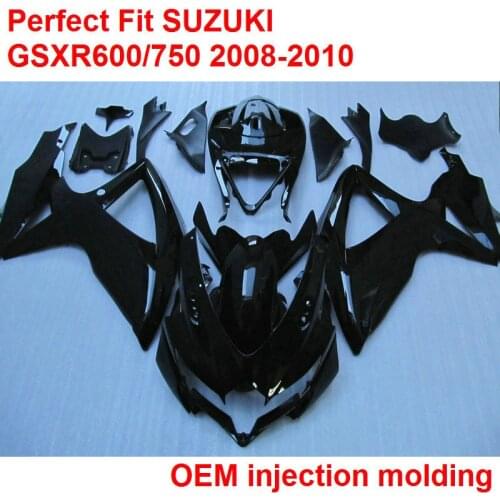 Injection molding fairings for Suzuki GSXR600/750 08 09 10 glossy black fairing kit GSXR750 2008 2009 2010 IY27