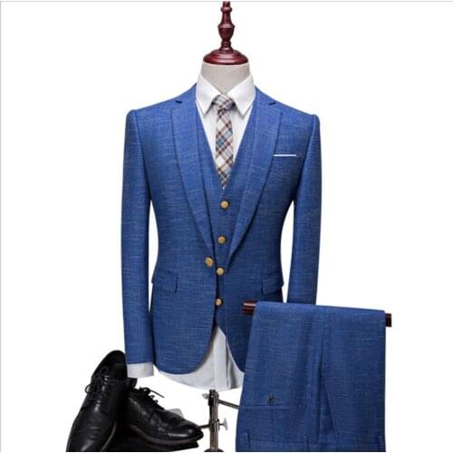 British Style linen suits for beach wedding Two Button Men Slim Fit Suits bussiness Blazer suits 2017(jacket+pant+vest)