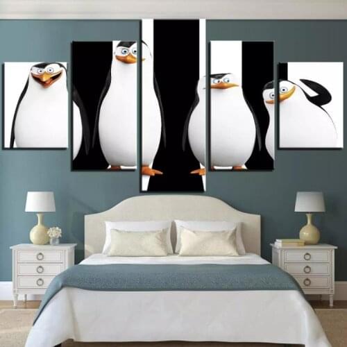 Cartoon Cute Minimalist Animals Poster Polar Penguin Black White Minimalist Print Canvas Decoration 5Pcs Frameless Wall Painting