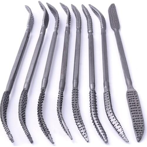 Professional 8Pcs 190mm Carbon Steel Rasp Riffler File Set Double Ended Coarse Riffler Kit for Wood Working Hand Tool