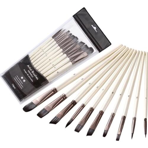 Nylon Artist Paint Brushing Acrylic Watercolor Brush Set For Drawing Gouache Oil Art Supplies Tips 10 Pack