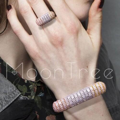 MoonTree Luxury Square Jewelry Sets Full Cubic Zircons Copper 3Tone Mixed Party Wedding Women Bridals Lady Bijoux