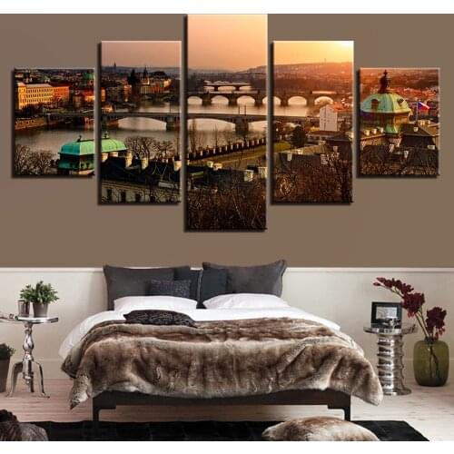 Living Room Or Bedroom Wall Decor Art HD Prints 5 Pieces Bridge Sunset Landscape Painting Artwork Canvas Pictures Modular Poster
